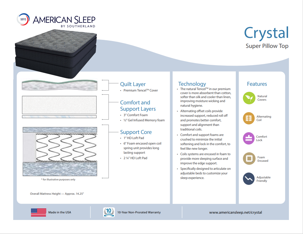 American Sleep by Southerland Crystal Pillow Top