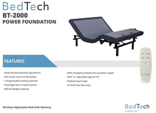 Bed Tech BT-2000 Power Foundation Wireless Adjustable Base
