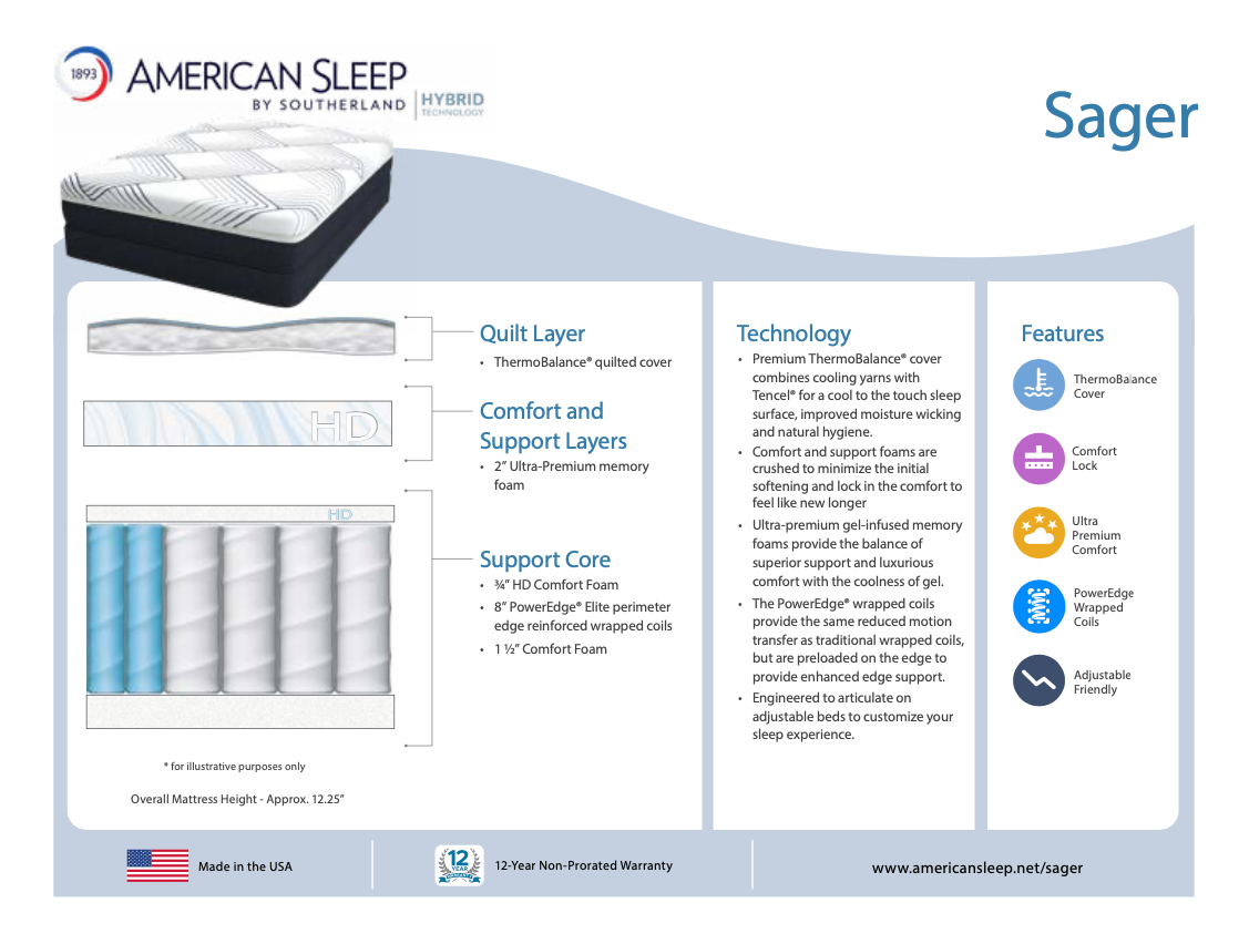 Southerland American Sleep Sager Hybrid Plush