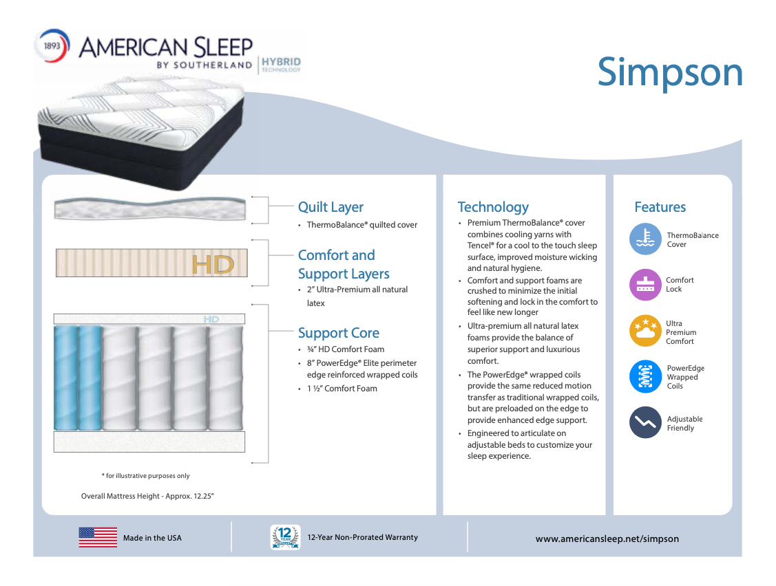 Southerland American Sleep Simpson Hybrid Firm