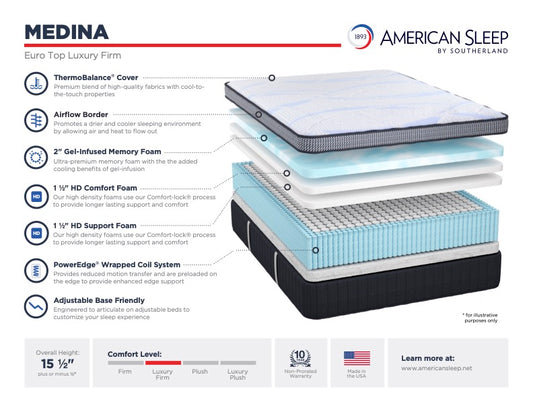 American Sleep by Southerland Medina Hybrid Lux Firm Euro Top